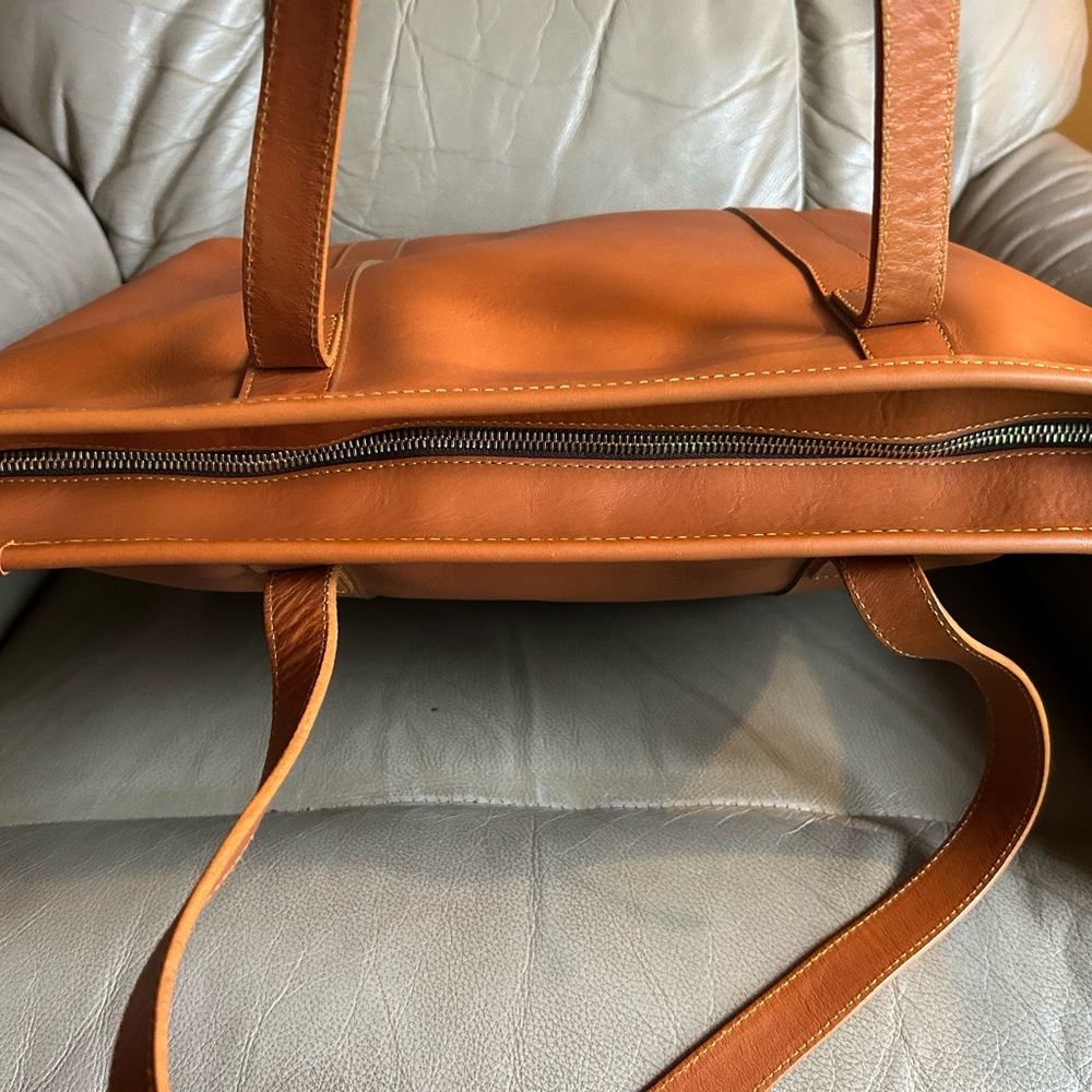 Frank Clegg Medium Laurelie Leather Zip Top Tote Tan EUC - Picture 13 of 16